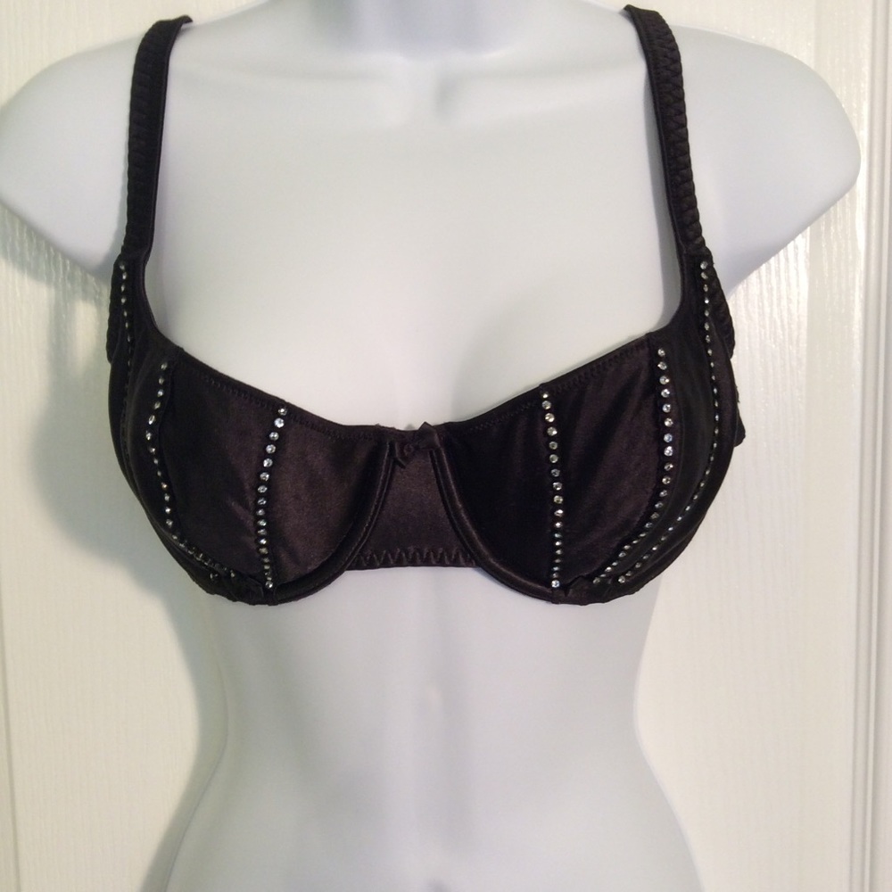 Victoria’s Secret Black Rhinestone Silky Bra 36B